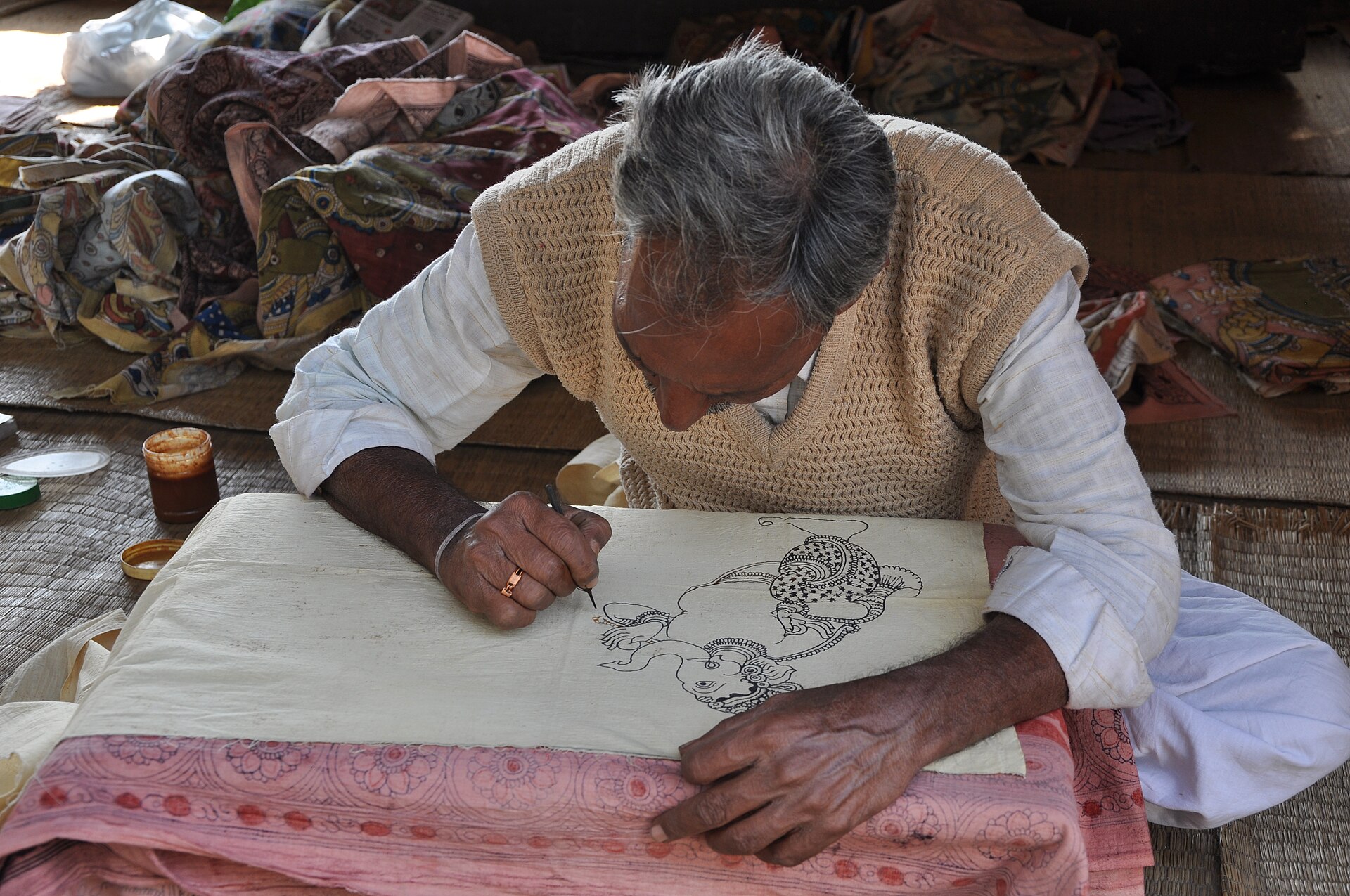 Kalamkari natural-dye cotton saree