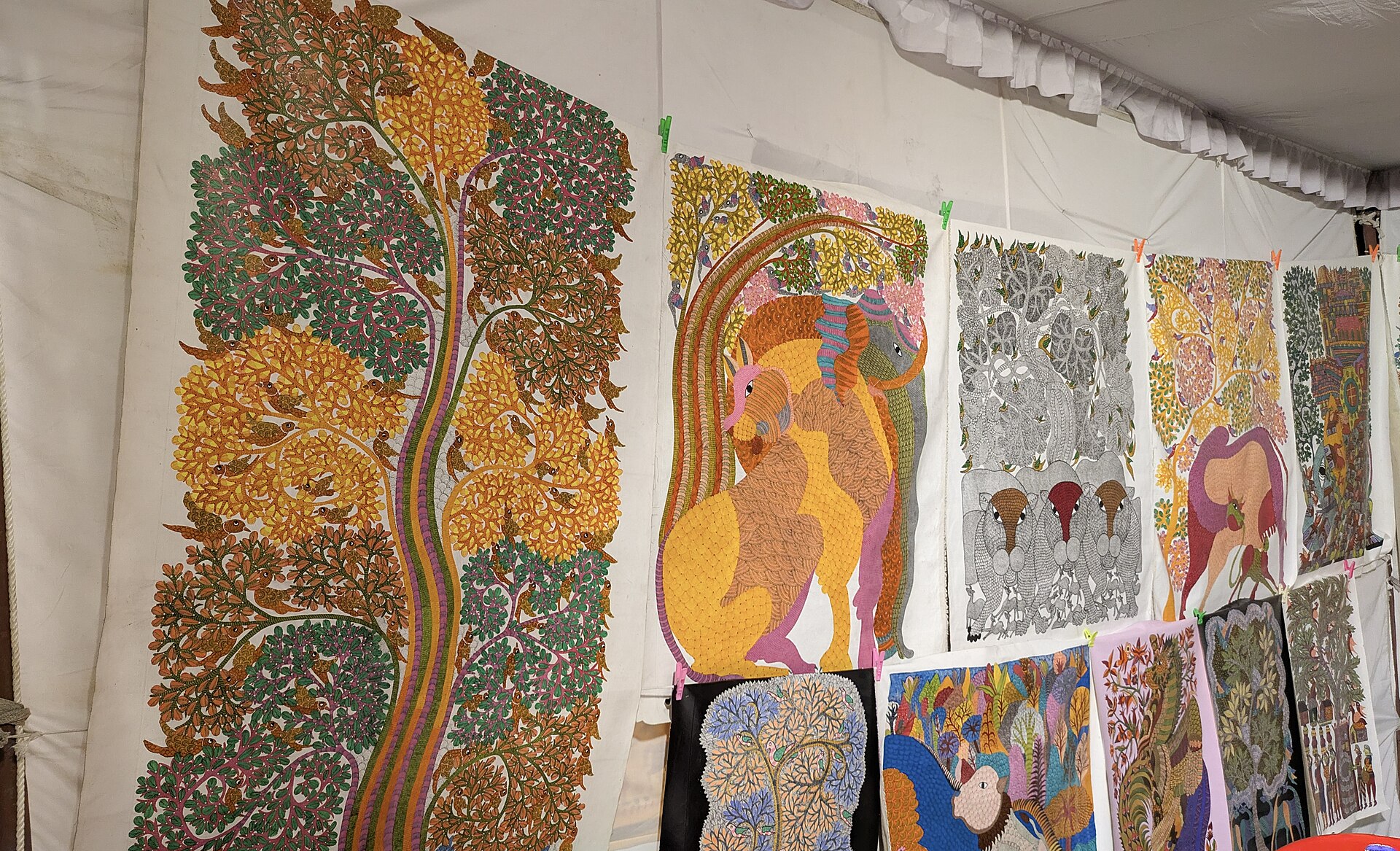 Madhubani (Mithila) painting with dense line-work and natural pigments from Bihar