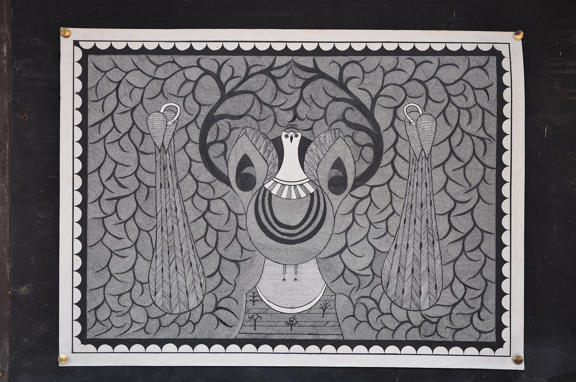 Hand-painted Madhubani motif saree